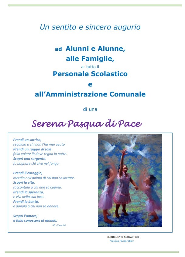 AUGURI DEL DIRIGENTE PER LE FESTIVITA’ PASQUALI
